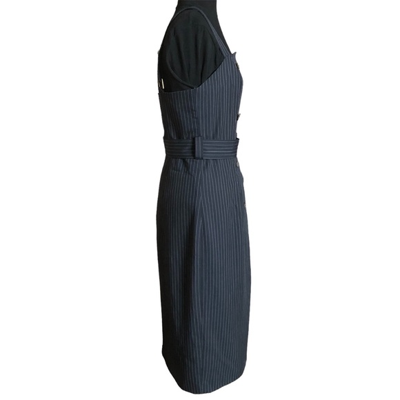 Dress Forum Navy Blue and White Pin Stripe Sleeveless Dress Large - Picture 2 of 10